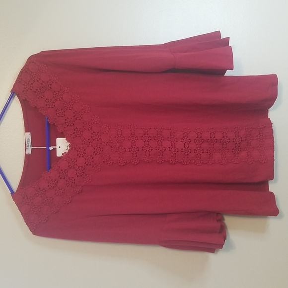 Red Bell Sleeve Boho Top with Lace Detail NWT - Picture 2 of 6